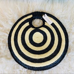 Anthropology Bay Sky Black stripe round straw Bag